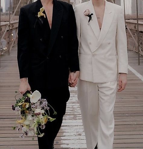 Gay Marriage Aesthetic, Mlm Wedding, Gay Wedding Outfits, Gay Wedding Aesthetic, Nonbinary Wedding, Queer Weddings, Wedding Outfit Men, Wedding Money, Gay Aesthetic