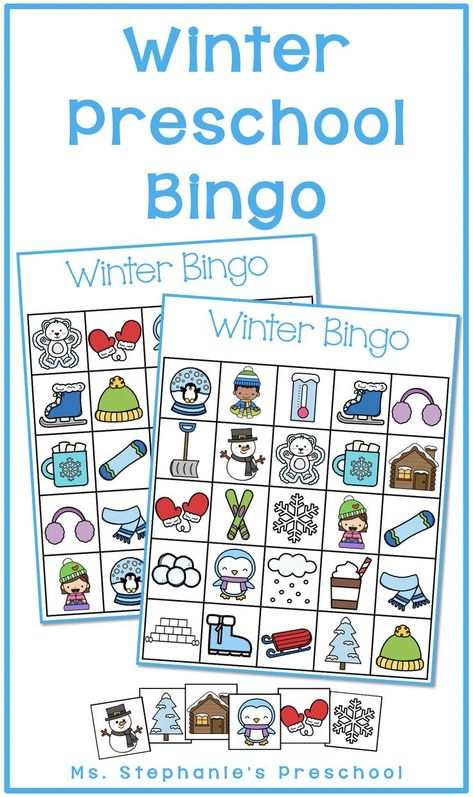 Examples of winter bingo cards and calling cards Winter Theme Circle Time Activities, Winter Vocabulary Preschool, Winter Memory Game, Winter Circle Time Activities Preschool, Winter Bingo Printable Free For Kids, Winter Centers Preschool, Winter Sports Preschool, Snow Preschool, Morning Work Preschool