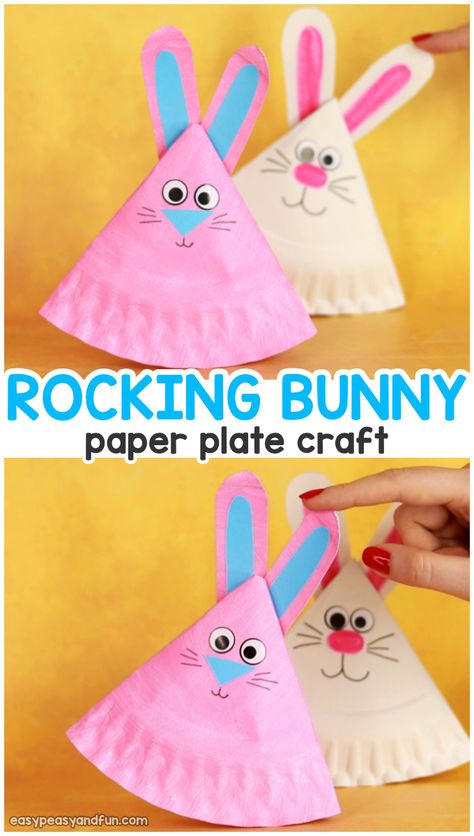 Rocking Paper Plate Bunny - Easy Peasy and Fun Paper Plate Bunny, Påskeaktiviteter For Barn, Plate Crafts For Kids, Bunny Christmas, Easter Crafts For Toddlers, Bunny Craft, Easter Crafts For Adults, Paper Plate Crafts For Kids, Fun Easter Crafts