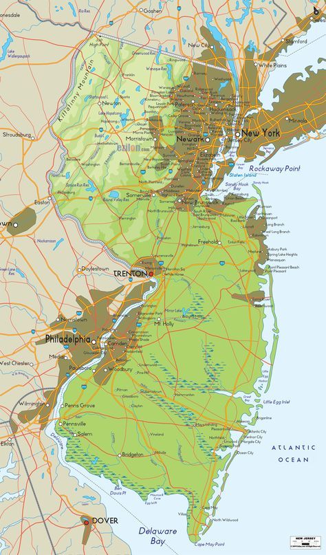 Physical Map of New Jersey Usa Maps, American States, Physical Map, Road Trip Routes, Key Art, America Map, Garden State, Nails Today, Architecture Tattoo