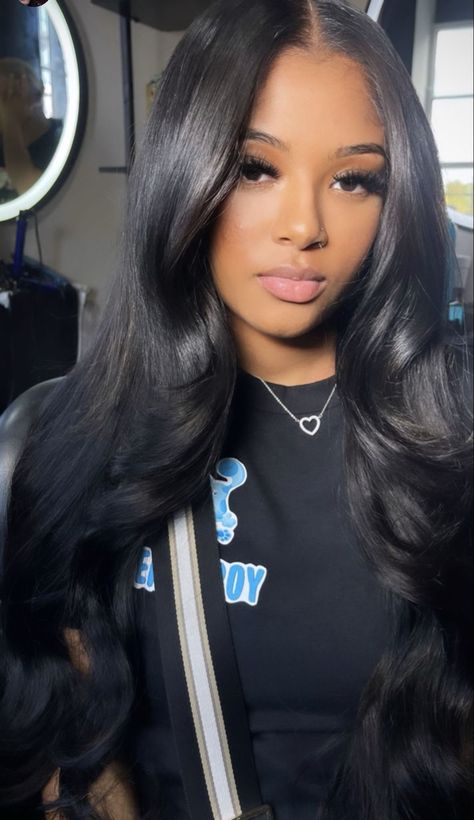 Quick Weave Hairstyles, Dope Hairstyles, Hair Laid, Long Black Hair, Middle Part, Front Lace Wigs Human Hair, Sew In, Baddie Hairstyles, Hair Game