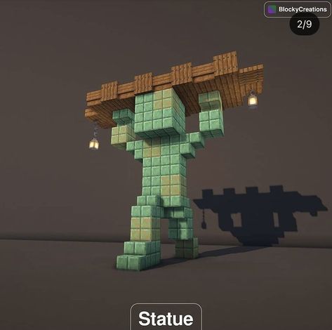 Minecraft Build Statue, Minecraft Railroad Bridge, Minecraft Statue Ideas Easy, Minecraft Tiny Statue, Mc Statue Ideas, Statues Minecraft Ideas, Minecraft Wizard Statue, Minecraft Building Decorations, Minecraft Granite Building