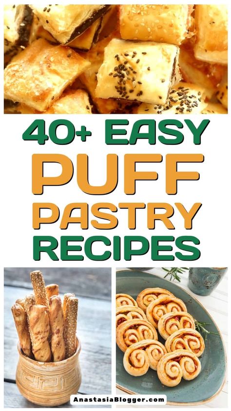 Discover a wide array of homemade puff pastry recipes for every palate, with more than 40 options to choose from. Whether you're looking for savory dishes, delectable desserts, or appetizers that will impress guests, these quick and easy recipes are suitable for any occasion. Dazzle your taste buds with delicious flavors and versatile creations made right in your own kitchen. Easy Homemade Puff Pastry, Puff Pastry Appetizers Easy, Puffed Pastry Recipes, Sweet Puff Pastry Recipes, Puff Pastry Cookies, Easy Puff Pastry Desserts, Puff Pastry Recipes Appetizers, Recipes Using Puff Pastry, Pastry Recipes Dessert