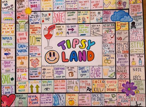 Tipsy Land, Drunk Games, Drinking Board Games, Fun Sleepover Games, Sleepover Party Games, Diy Party Games, Board Games Diy, Teen Party Games, Drinking Games For Parties