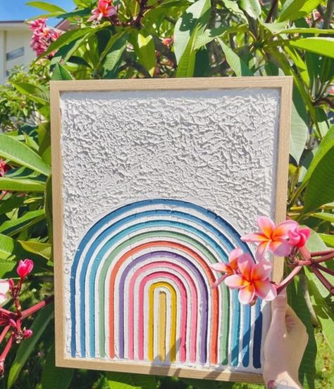 Rainbow Textured Art, Dopamine Release, Textured Art Diy, Rainbow Canvas Art, Dopamine Art, Summer Artwork, Kids Canvas Art, Rainbow Canvas, Diy Canvas Wall Art