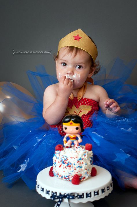 Wonder Woman Smash Cake, One Der Woman First Birthday, Oneder Woman 1st Birthday, Themed Cake Smash, Cross Photography, Wonder Woman Cake, Wonder Woman Birthday Party, Wonder Woman Party, Wonder Woman Birthday