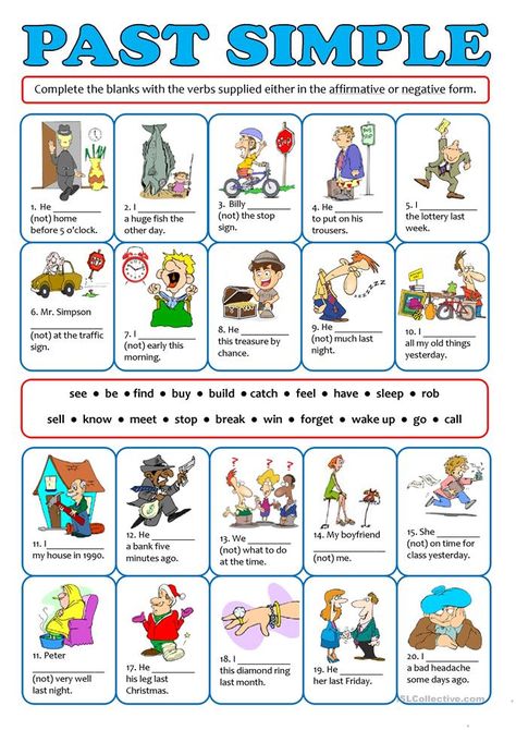 Affirmative And Negative Sentences, Negative Sentences, Box Pictures, Simple Past, Simple Past Tense, Past Simple, Grammar Exercises, English Exercises, English Grammar Worksheets