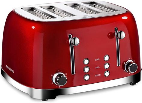 Bagel Bread, 4 Slice Toaster, Stainless Steel Toaster, Toasters, Red Kitchen, Small Kitchen Appliances, Colour Red, Small Appliances, Browning