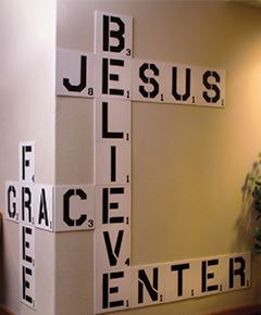 Childrens Ministry Decor Kids Church Wall Art, Youth Group Room Ideas, Youth Group Room Design, Church Youth Room Ideas, Youth Room Ideas Church, Youth Room Decor, Youth Room Church, Giant Scrabble, Youth Ministry Room