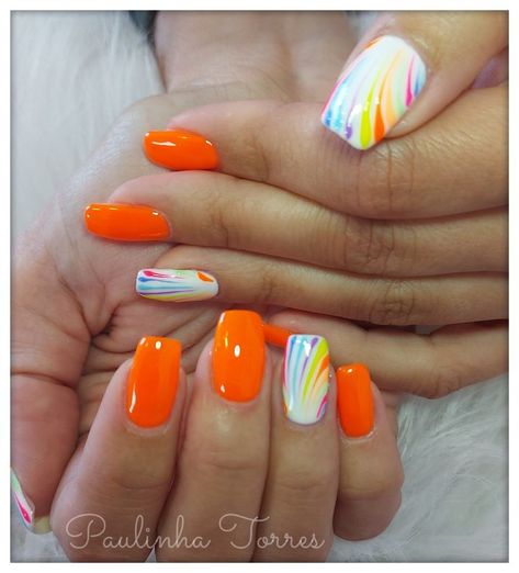 Neon Spring Nail Designs, Gel Dip Nails Designs Summer, Short Orange Nail Ideas Summer, Orange Nail Designs Spring, Neon Nails Inspiration, Nail Designs Spring Classy, Classy Summer Dip Nails, Nail Art Spring Classy, Orange Summer Nails Designs