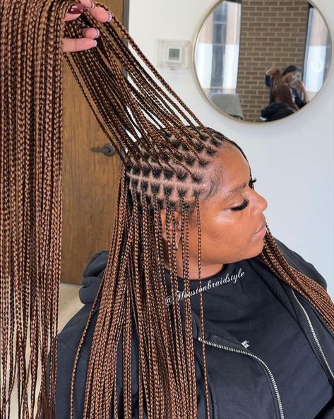 houstonbraidstyle Small Knotless Braids Hairstyles With Color, Small Medium Knotless, Small Medium Knotless Braids, Small Box Braids Hairstyles, Braiding Ideas, Medium Knotless Braids, Fall Braids, Women Cornrows, Latest Hair Braids