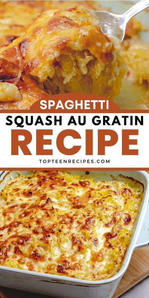 Spaghetti Squash Au Gratin is a healthy and delicious main dish that is not only good for you but also incredibly easy to make. This dish is made with just a few simple ingredients like spaghetti squash, onions, butter, cheddar cheese, salt, and pepper. Easy Yellow Squash Recipes, Spaghetti Squash Au Gratin, Squash Au Gratin, Spaghetti Squash Recipes Healthy, Spaghetti Squash Recipes Easy, Yellow Squash Recipes, Au Gratin Recipes, Baked Spaghetti Squash, Spaghetti Squash Recipes