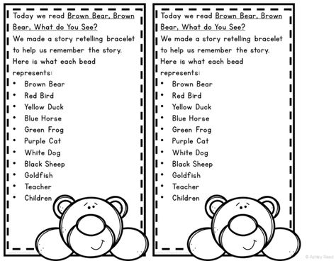 These fun and FREE printable Brown Bear activities are perfect for preschool or kindergarten. Use the character cards and story retelling bracelet to bring the Brown Bear book to life! Retelling Bracelet, Bear Crafts Preschool, Brown Bear Brown Bear Activities, Brown Bear Book, Story Baskets, Bear Activities, Retelling Activities, Story Retelling, Brown Bear Brown Bear