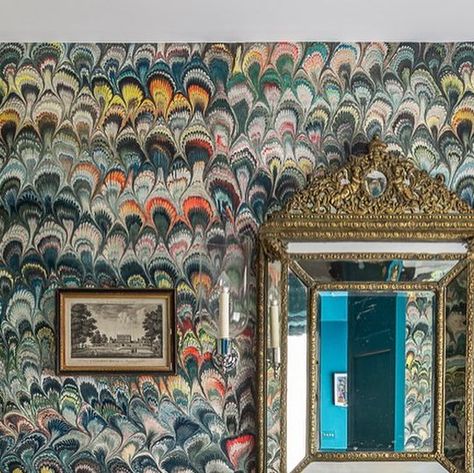 Leonora Birts Interior Design on Instagram: "I was so pleased to be able to use this beautiful @beataheuman wallpaper in a downstairs cloakroom for wonderful clients. Teamed with antiques and colourful skirting. 📸 @jonathanbondphotography" Wallpapered Cloakroom, Bold Wallpaper Cloakroom, Glamorous Cloakroom, Bright Cloakroom Toilet, Leonora Birts, Small Toilet Room Sea Themed Wallpaper, Library Bar, Downstairs Cloakroom, Condo Ideas