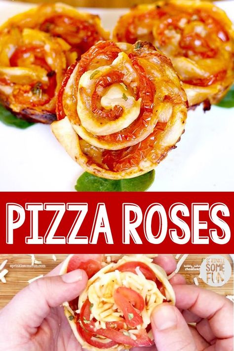 Rose Appetizers, Valentines Apps, Pool Treats, Valentine Appetizers, Valentines Appetizers, Appetizer Pizza, Pizza Roses, Pizza Pinwheels, Pizza Appetizers