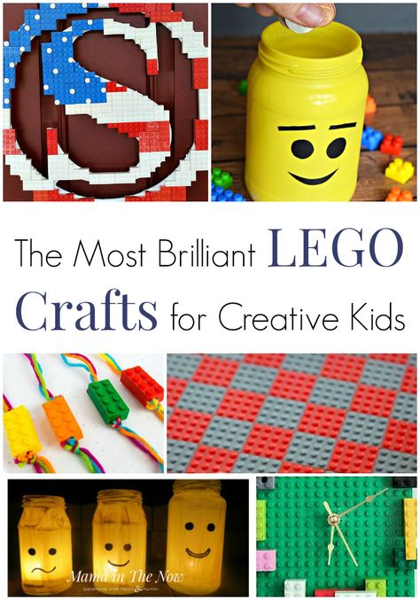 Brilliant LEGO crafts for creative kids. LEGO craft ideas for kids of all ages. Create with LEGO. Crafts for kids using LEGO. Projects for kids using LEGO. #LEGO #LEGOCrafts #LEGOFun #CraftsforKids #CreativeKids #MamaintheNow Lego Craft Ideas, Lego Painting, Lego Sign, Lego Balloons, Lego Crayons, Lego Crafts, Diy Photo Ornaments, Lego Camp, Lego Frame