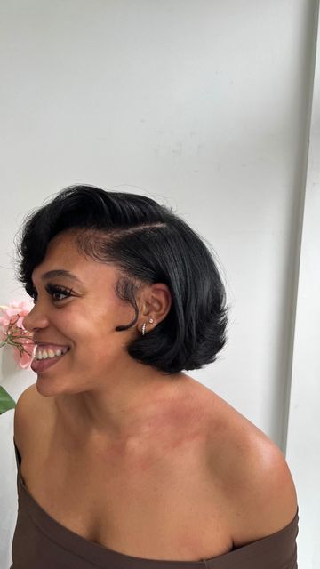 Andrée Marie 💋💋 on Instagram: "Silk press and cut" Pixie Silk Press, Silk Press Natural Hair Short Bob Side Part, Short Relaxed Hairstyles For Black Women, Short Silk Press Natural Hair, Crazy Hair Day Styles, Short Haircuts For Women Black, Short Silk Press, Silk Press Hairstyles, Short Haircuts Black Hair