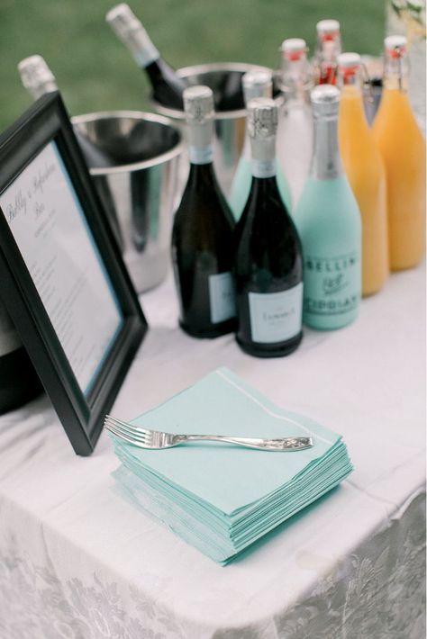 It wouldn't be breakfast without some bubbly! We found this champagne that matched our tiffany colored aesthetic perfectly! Bridal Shower Breakfast At Tiffanys, Colored Aesthetic, Bridal Shower Breakfast, Breakfast At Tiffanys Party Ideas, Tiffany Themed Bridal Shower, Tiffany Birthday Party, 21st Birthday Themes, Bridal Shower Drinks, Tiffany Birthday