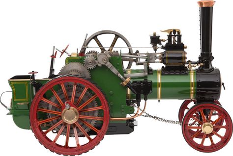 LIVE STEAM SCALE MODEL ALLCHIN TRACTION ENGINE  17 x 23 x 11-1/4 inches (43.2 x 58.5 x 28.6 cm)  A finely engineered 1.8 scale working model of a classic circa 1925 Allchin 'Royal Chester' type agricultural engine finished in classic green and red paint.. Fully operational model with chain steering, polished and painted metal and brightwork. Mini Steam Engine, Live Steam Models, Toy Steam Engine, Steam Tractor, Steam Toys, Erector Set, Steam Engine Model, Working Model, Traction Engine