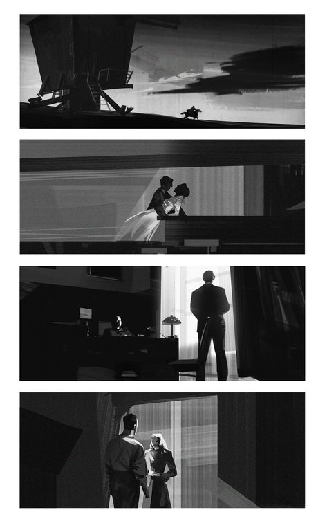 ArtStation - Film studies, Lola Zhang Storyboard Examples, Noir Detective, Storyboard Illustration, Comic Layout, Landscape Concept, Film Studies, Concept Art Character, Artistic Style, Animation Reference