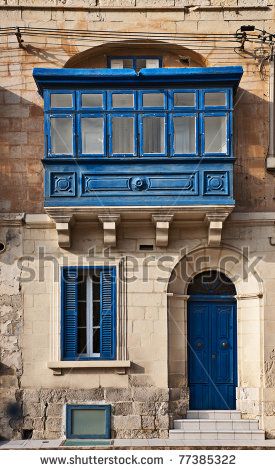 Traditional Maltese balcony, Valletta, Malta by Khirman Vladimir, via ShutterStock Maltese Architecture, Maltese Balconies, Malta Doors, Malta Architecture, Blue Windows, Malta Valletta, Townhouse Interior, Valletta Malta, Vintage Windows