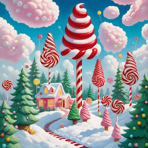 Candyland Peppermint Forest, Candy Land Drawing, Candy Forest, Peppermint Forest, Candy Castle, Candy Gifts Diy, Kimberly Ann, Sublimation Ideas Projects Inspiration, Winter Window