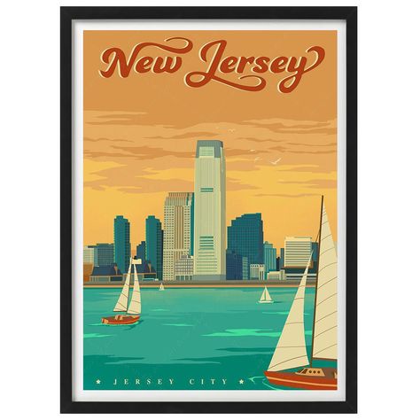 See America New Jersey Vintage Travel Poster New Jersey Poster, Stickers Vintage, Travel Artwork, Jersey Vintage, Vintage Travel Poster, Print Painting, Poster Art Print, Jersey City, Painting Gift