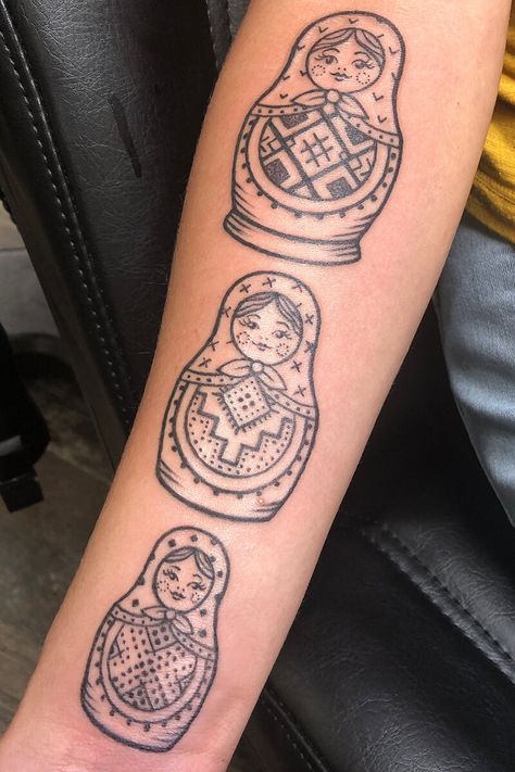 Tattoos by Traci  | Mom's Custom Tattoo & Body Piercing | Spokane, WA Matryoshka Tattoo, Pawprint Tattoo, Doll Tattoo, Tiny Tattoo, Botanical Illustrations, Matryoshka Doll, Spokane Wa, Custom Tattoo, Vintage Textiles