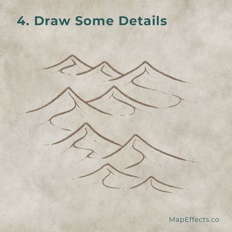 How To Draw Sand, Sand Dune Tattoo, Map Effects, How To Make Sand, Desert Drawing, Dune Art, Map Icons, Drawing Stuff, Fantasy Map