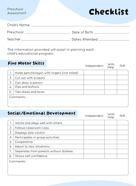 Fine Motor Assessment Checklist, Preschool Checklist Assessment Early Childhood, Observation Forms For Preschool, Preschool Evaluation Forms Assessment, Grade R Assessment Checklist, Preschool Testing Free Printable, Prek Assessment Checklist, Preschool Assessment Forms Free Teachers, Pre Assessment Activities