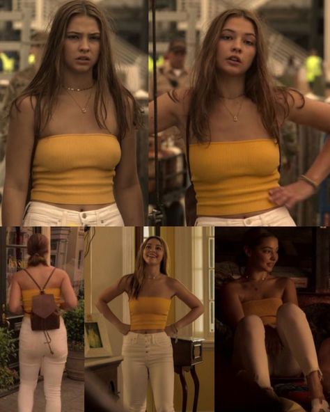 Sarah Cameron Yellow Top, Sarah Cameron Season 1, Sarah Outfits, Maddie Cline, Jazmine Dubois, Recreate Photos, Outer Banks Outfits, Tv Outfits, Sarah Cameron