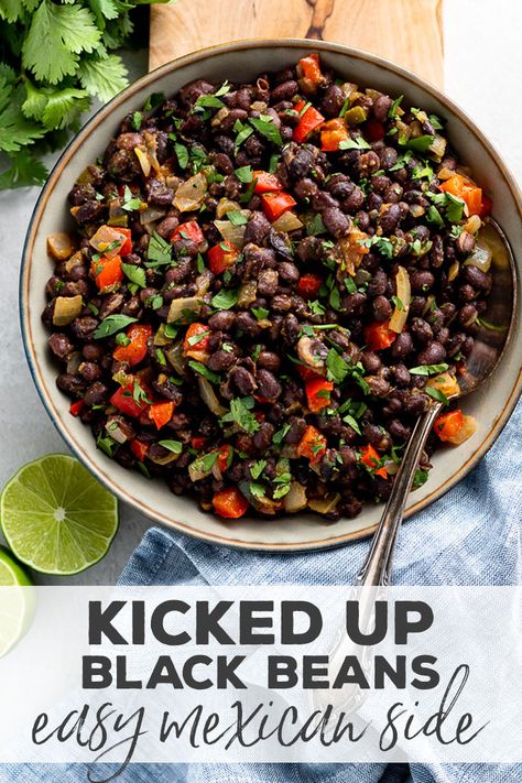 Spicy Black Beans Recipe, Spicy Black Beans, Mexican Side Dish, Black Beans Recipe, Taco Side Dishes, Mexican Side, Warm Potato Salads, Black Bean Dip, Mexican Side Dishes