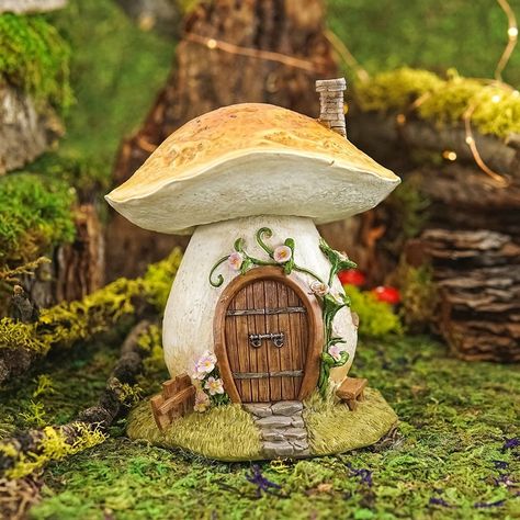 Fairy Garden Flower Pot, Mushroom Fairy House, Fairy Garden Flowers, Fairy Garden Containers, Fairy Garden Ornaments, Fairy Garden Furniture, Clay Fairy House, Garden Mushrooms, Plant Crafts