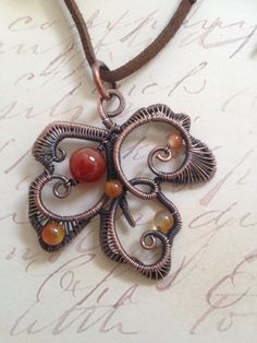 Copper Leaf Pendant with Red Agate. Wire Wrapped Pendant. Autumn Jewelry Gift Fingerprint Jewellery, Autumn Jewelry, Girlfriend Jewelry, Copper Jewellery, Copper Jewelry Handmade, Wire Jewelry Tutorial, Copper Leaf, Wire Jewelry Designs, Wire Wrapping Stones