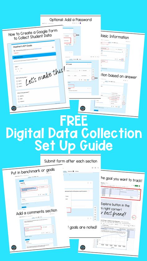 Unlock the potential of digital data collection with our comprehensive guide! Explore examples, tools, and methods for collecting and managing data digitally. Perfect for tracking IEP goals in special education, our resources include customizable data collection sheets and Google Forms. Discover effective data collection techniques and streamline your documentation process. Save this Pin and elevate your data collection game with digital tools and resources. Data Sheets For Special Education, Special Ed Data Collection, Iep Data Collection Sheets Free, Digital Iep Data Collection, Data Collection Special Education, Special Education Lesson Plans, Data Collection Sheets, Student Growth, Physical Environment