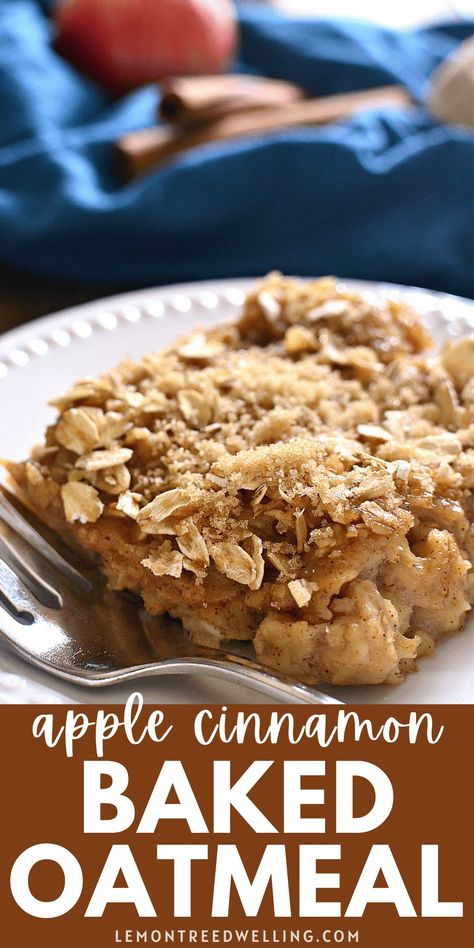 Apple Cinnamon Baked Oatmeal is loaded with fresh apples, cinnamon, and brown sugar, then baked to creamy perfection.  Perfect for busy weekday mornings....just in time for back to school! Apple Cinnamon Baked Oatmeal, Cinnamon Baked Oatmeal, Apple Food, Baked Apple Oatmeal, Baked Oatmeal Recipe, Apple Cinnamon Oatmeal, Breakfast Oatmeal Recipes, Apples Cinnamon, Breakfast Oatmeal