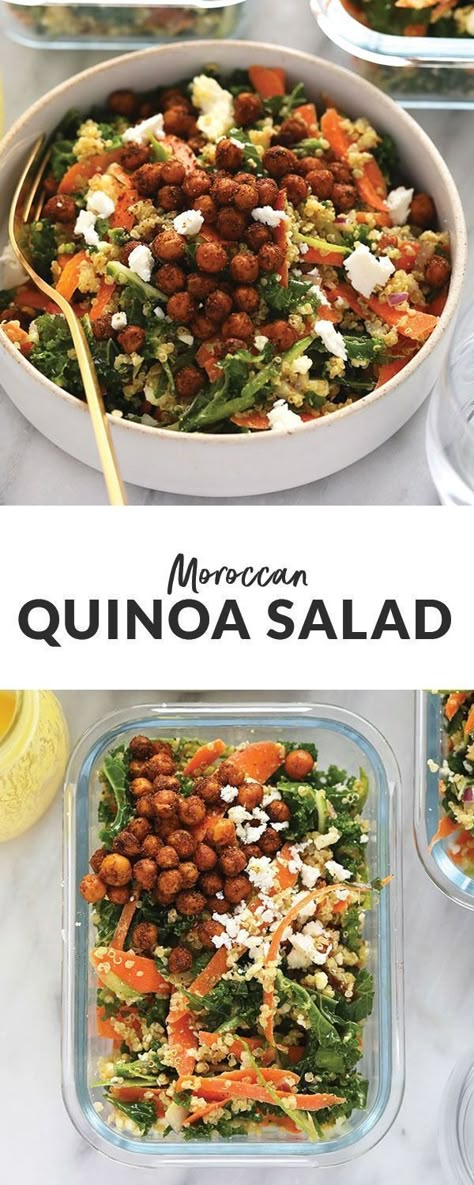 This Moroccan quinoa salad with crispy chickpeas is protein packed and full of veggies! Make it today for a healthy meal prep lunch idea for the week! #quinoasalad #mealpreplunch #healthyrecipe Vegetarian Lunch Meal Prep, Moroccan Quinoa, Healthy Meal Prep Lunch, Food Recipes Chicken, Best Lunch Recipes, Fit Foodie Finds, Chicken Grilled, Meal Prep Lunch, Healthy Lunch Meal Prep