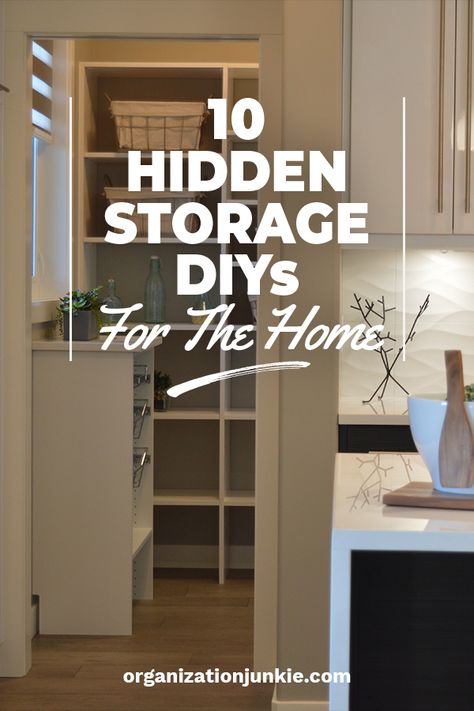 10 Hidden Storage DIYs for the Home • Organization Junkie Cabinet Storage Solutions, Hidden Cabinet, Hidden Spaces, Basement Storage, Secret Storage, Attic Storage, Storage House, Small Space Storage, Creative Storage