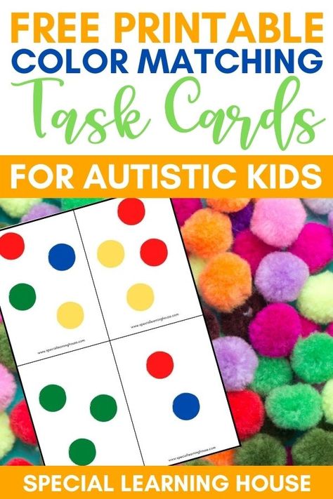 Free Printable Color Matching Pompom Task Cards - Special Learning House Velcro Matching Activities Free, Free Printable Task Boxes, Teacch Activities Free Printable, Free Playdough Task Cards, Hands On Task Boxes, Task Boxes Preschool Free Printables, Preschool Task Boxes Free, Free Task Box Printables, Task Boxes For Special Education Free