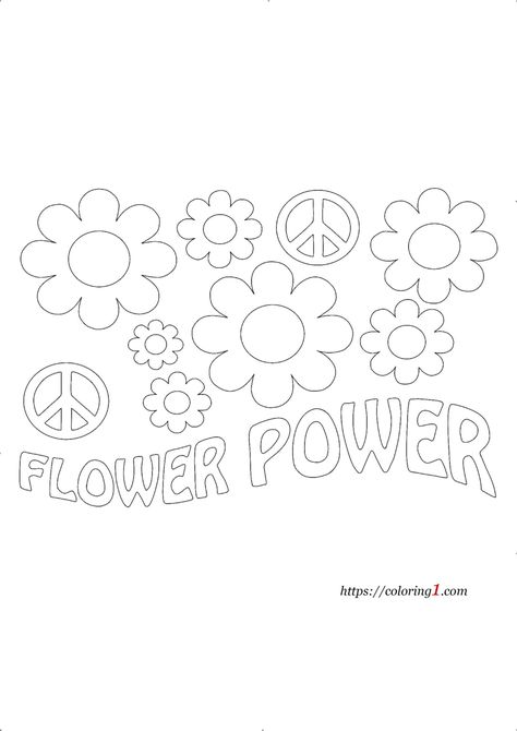 Flower Power Coloring Pages - 2 Free Coloring Sheets (2021) Flower Power Coloring Pages, Groovy Drawing Ideas, Groovy Coloring Pages Free Printable, Groovy Coloring Pages, Coloring Pages Of Flowers, Flower Coloring Pages For Adults, Flower Power Party, 60s Theme, Flower Coloring Sheets