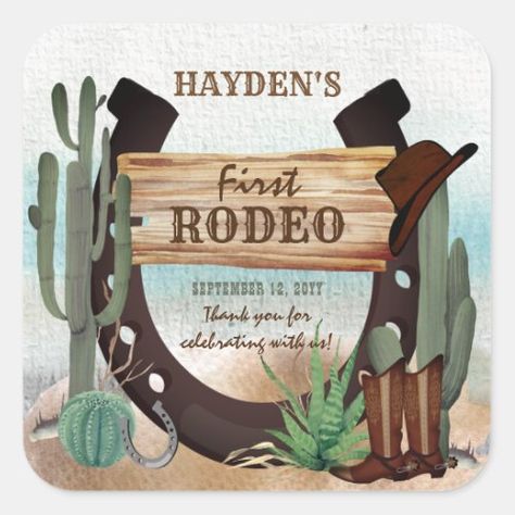 $7.25 | First Rodeo Cowboy Western Boy 1st Birthday Party #boho watercolor cacti, cactuses, cowboy boots and hat, rustic western, holidayheartsdesigns, cowboy 1st birthday party, boy first rodeo birthday party, desert scene, cowboy party accessories, one year old Cowboy Mickey Mouse Party, Cowboy 1st Birthday Party, 1st Birthday Party Boy, First Rodeo Birthday Party, Party Desert, Western Boy, 1st Birthday Party Favors, Rodeo Birthday Parties, Rodeo Party