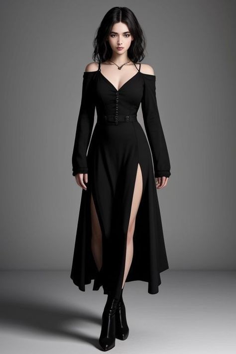 Chic Black Dress Classy, Gothic Wedding Guest Outfit, Vampire Outfit Women, Goth Prom Outfit, Goth Wedding Guest Outfit, Dark Romance Outfit, Goth Outfits For Women, Gothic Casual Outfits, Gothic Fall Outfits