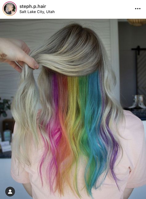 Pink Peekaboo Hair, Boo Ideas, Caramel Hair Highlights, Peekaboo Hair Colors, Peekaboo Color, Mermaid Hair Color, Peekaboo Highlights, Peekaboo Hair, Rainbow Hair Color