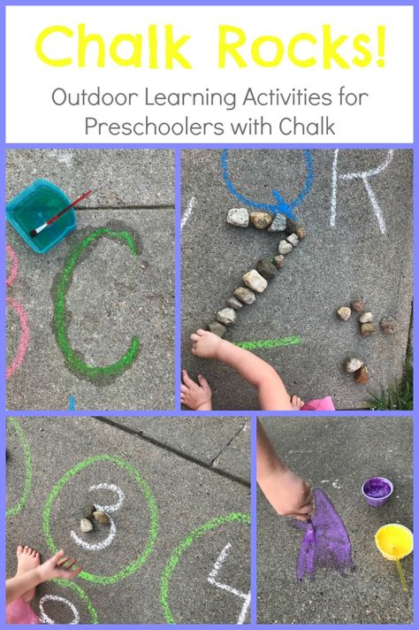 #Chalk Activities for #Preschoolers - playful learning outside. Outdoor Games For Preschoolers, Outdoor Kindergarten, Preschool Outdoor Activities, Preschoolers Activities, Chalk Activities, Activities Outside, Outdoor Learning Activities, Activities Outdoor, Playful Learning