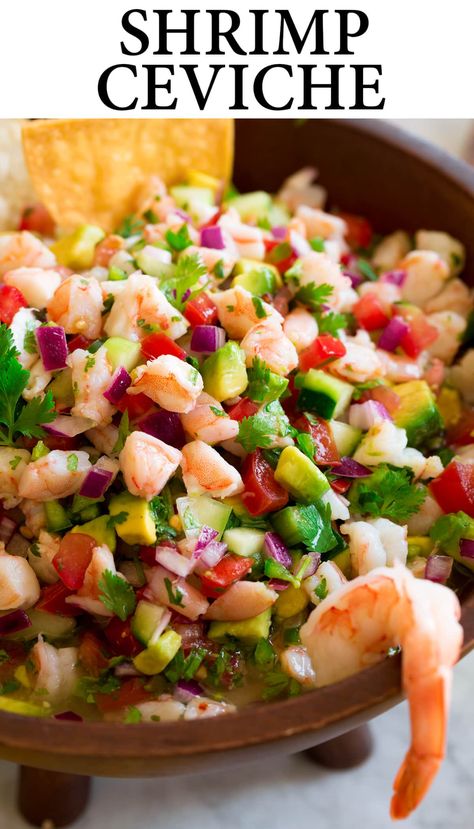 Recipe With Cooked Shrimp, Mexican Ceviche Recipe, Shrimp Ceviche With Avocado, Tostada Shells, Mexican Ceviche, Shrimp Ceviche Recipe, Mexican Seafood, Seafood Shrimp, Cooked Shrimp