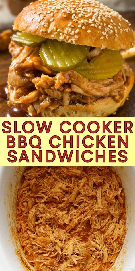 Get ready for a flavor-packed yet simple meak with our Slow Cooker BBQ Chicken Sandwiches! Tender, juicy chicken, bathed in luscious BBQ sauce, ready to fill your buns with deliciousness. Crockpot pulled chicken is perfect for game day, potlucks, or a cozy meal at home. Pin it now and treat your taste buds #SlowCookerRecipes #BBQChickenSandwich #crockpotchicken Crock Pot Pulled Chicken Bbq, Crockpot Barbeque Chicken, Crockpot Chicken Sandwiches, Crock Pot Pulled Chicken, Crockpot Bbq Pulled Chicken, Crockpot Sandwiches, Barbecue Chicken Sandwiches, Slow Cooker Bbq Pulled Chicken, Pulled Chicken Crock Pot Recipes