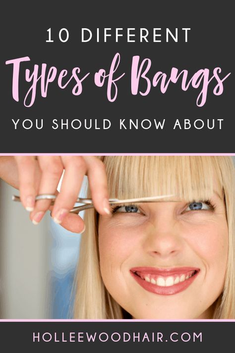 Should you go with blunt bangs or textured fringe? Sideswept bangs or curtain bangs? This ultimate guide to the different types of bangs will help you choose the perfect bangs for your hair type and hairstyle. It's a must-read for any beauty fanatic! #typesofbangs #bangs #womenshairstyles #hairstyles Hairstyles Hacks, Different Types Of Bangs, Types Of Bangs, Pixie Bangs, Twisted Bangs, Textured Fringe, Scene Bangs, Perfect Bangs, Cut Bangs