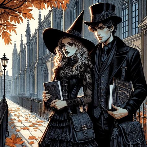 Witch Aesthetic Wallpaper Desktop, Witch Wallpaper Desktop, Warlock Aesthetic, Sagittarius Wallpaper, Gothic Academia, Student Couple, Witch Romance, Autumn Witch, Witch Pictures