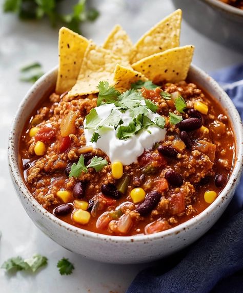 Slow Cooker Taco Chili Recipe Taco Chili Crockpot, Crockpot Taco Chili, Chilli Recipe Crockpot, Chili With Corn, Taco Chili Recipe, Slow Cooker Taco, Taco Chili, Corn Casserole Recipe, Crock Pot Tacos