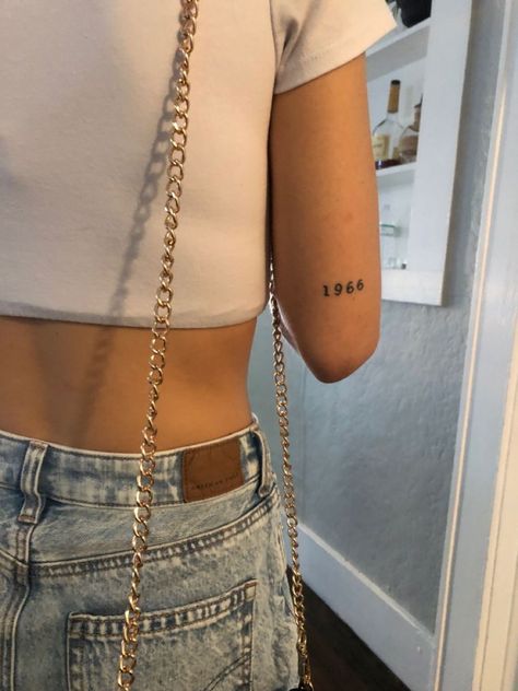 Birth Year Tattoo Above Elbow, Birth Year Tattoo Elbow, Year Tattoo Placement Ideas, Tattoo Behind Elbow, Behind The Elbow Tattoo, Back Elbow Tattoo, Behind Arm Tattoo Women, Behind The Arm Tattoo Women, 1970 Tattoo